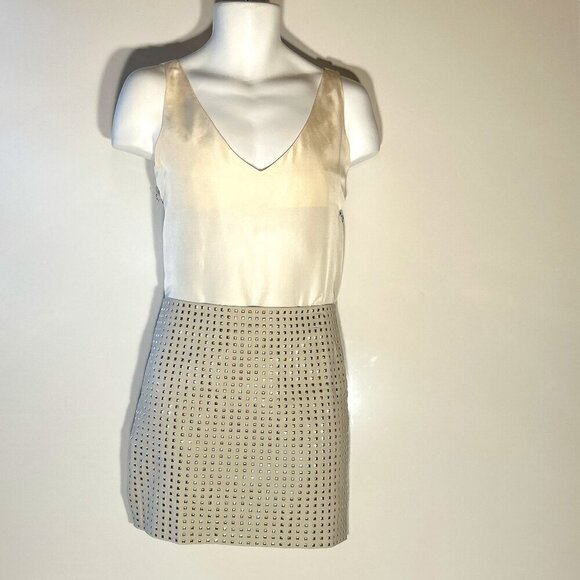 H&M SZ 18 NWT Ecru color studded faux leather mini skirt Artsy Party Club Disco - Picture 6 of 6